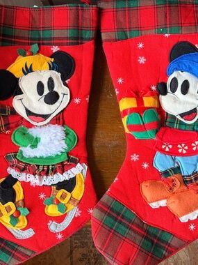 Disney Red Green Plaid Mickey & Minnie Christmas Stockings